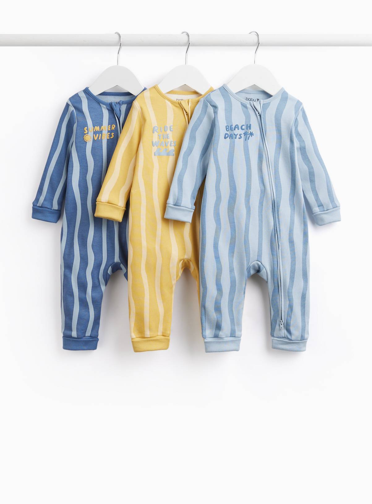 Wavy Stripe Print Sleepsuits 3 Pack Up to 1 mth - Image 1